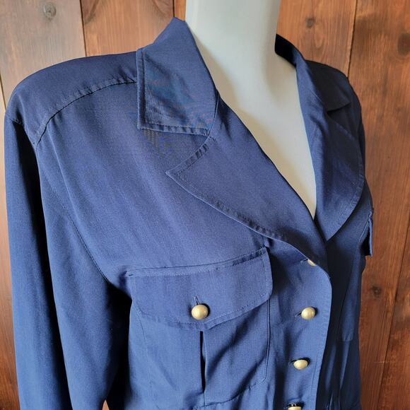 Vintage Liz Claiborne Blue Midi Dress Women 12 80s Power Style Shoulder Pads 90s - Picture 6 of 14